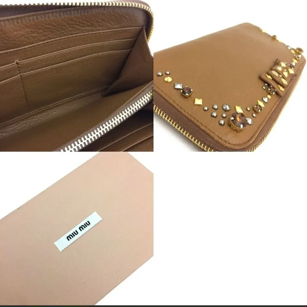 Authentic MIU MIU Ribbon Leather Zip Long Wallet/S2257. 194